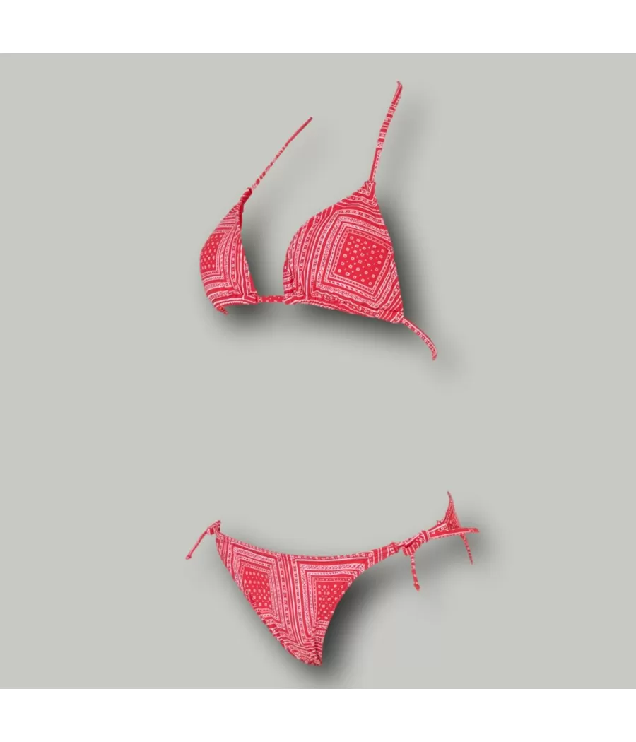 Maillot 2 pièces fille triangle bandana rouge | Kiwi Saint Tropez