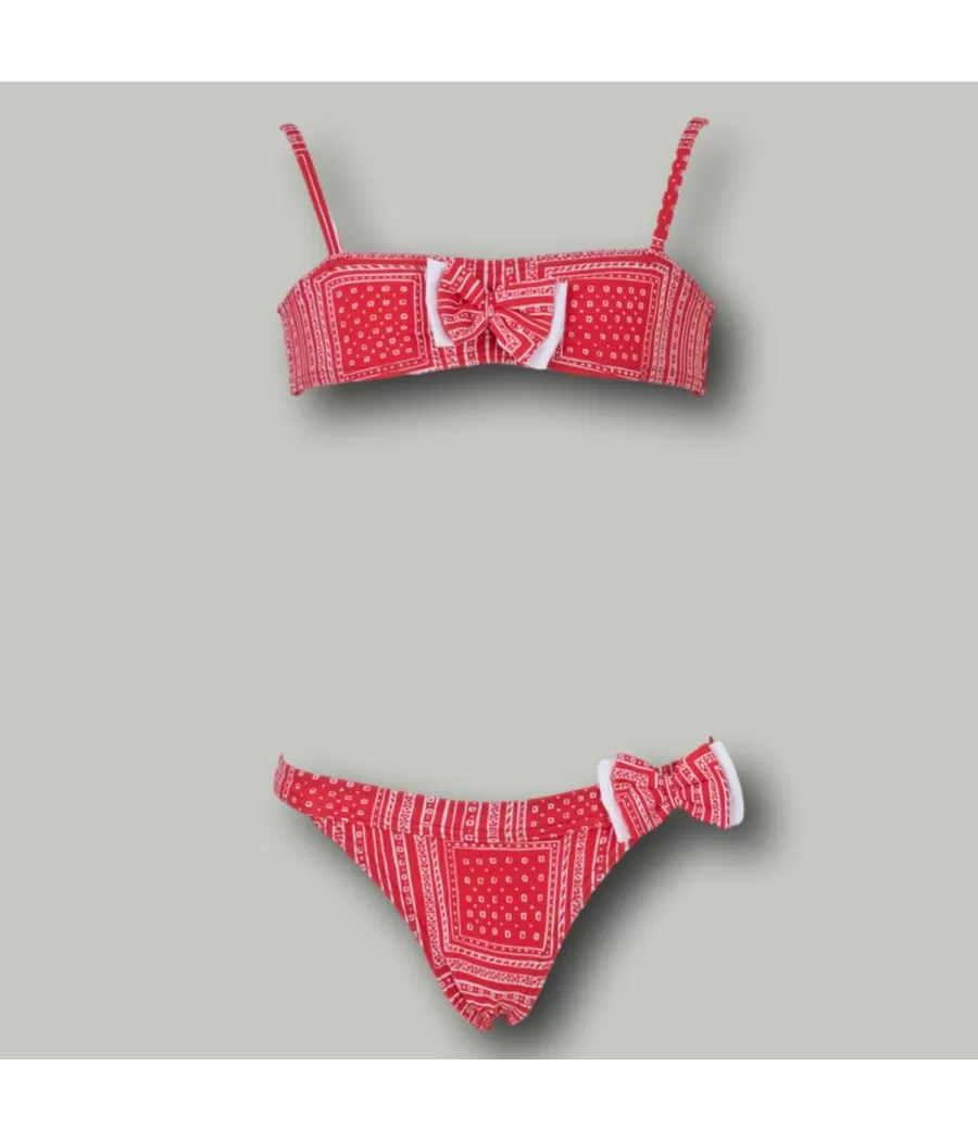 Maillot 2 pièces fille bandeau bandana rouge | Kiwi Saint Tropez