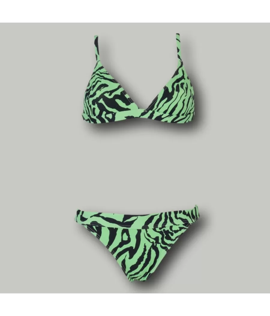 Maillot 2 pièces fille triangle zébra vert