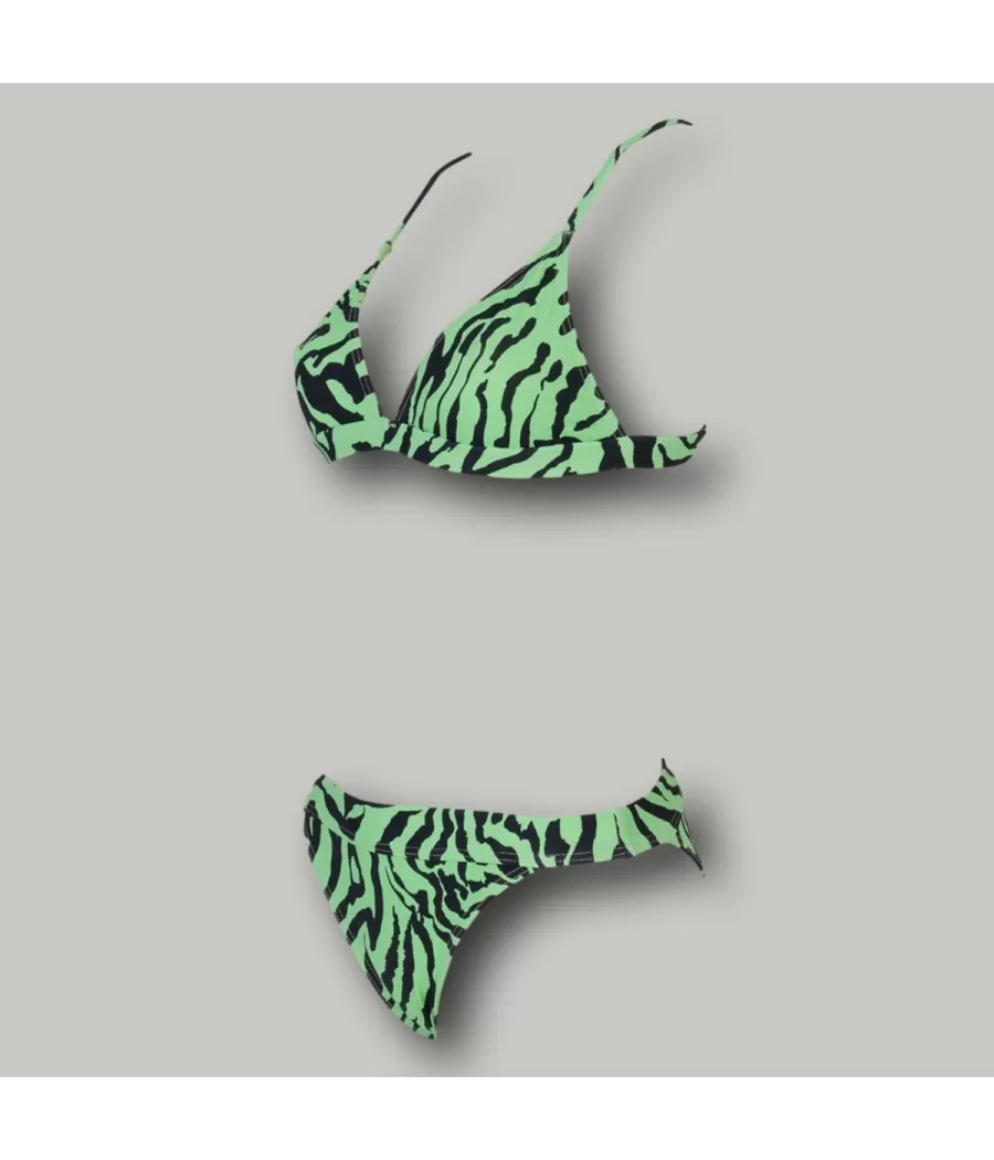 Maillot 2 pièces fille triangle zébra vert | Kiwi Saint Tropez