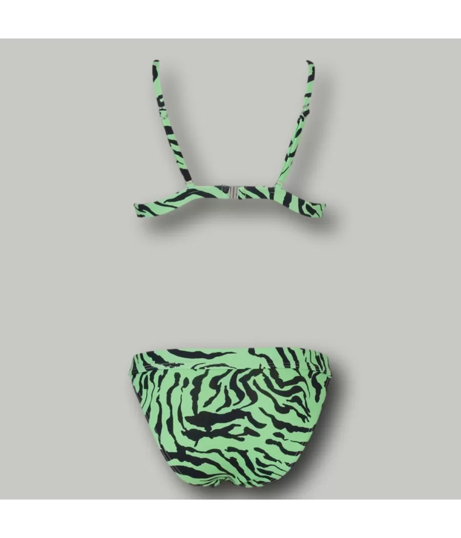 Maillot 2 pièces fille triangle zébra vert | Kiwi Saint Tropez