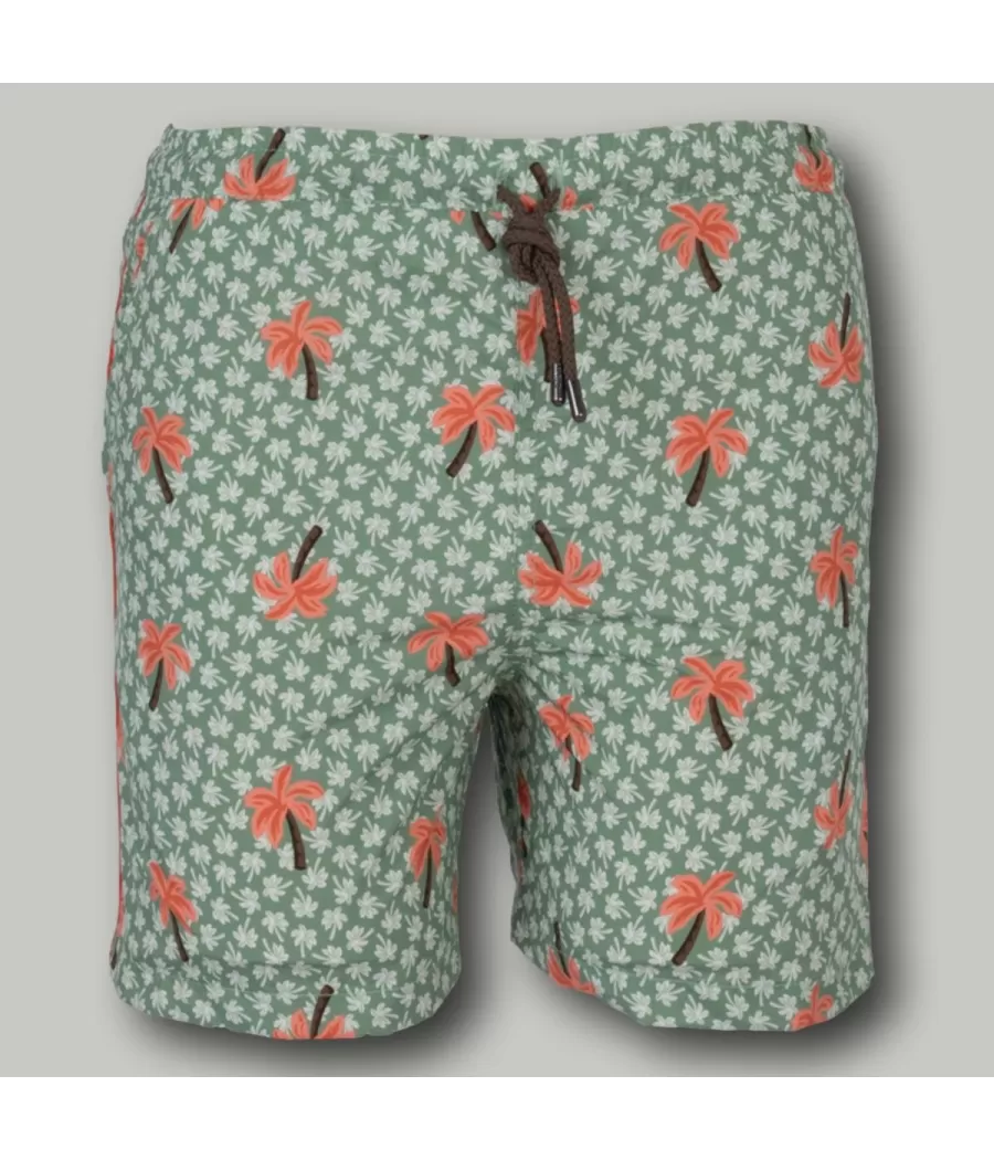 Maillot de bain garçon palmiers kaki - Swimwear boy printed | Kiwi Saint Tropez