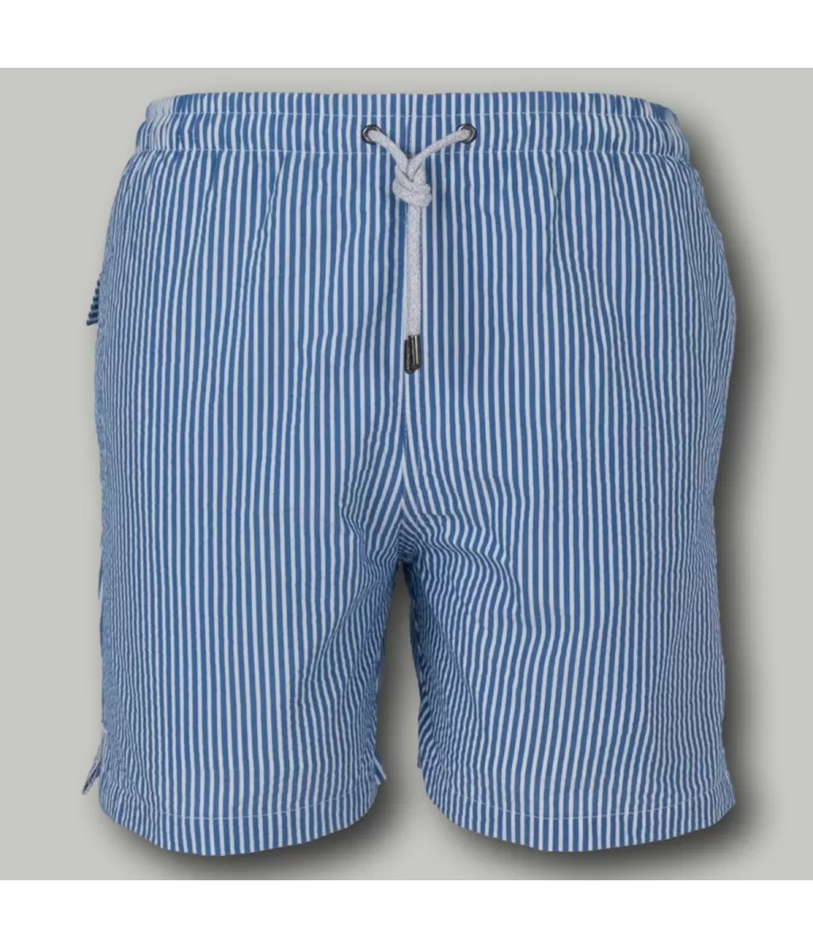 Blauw seersucker jongenszwempak - Boxers imprimés garçon | Kiwi Saint Tropez