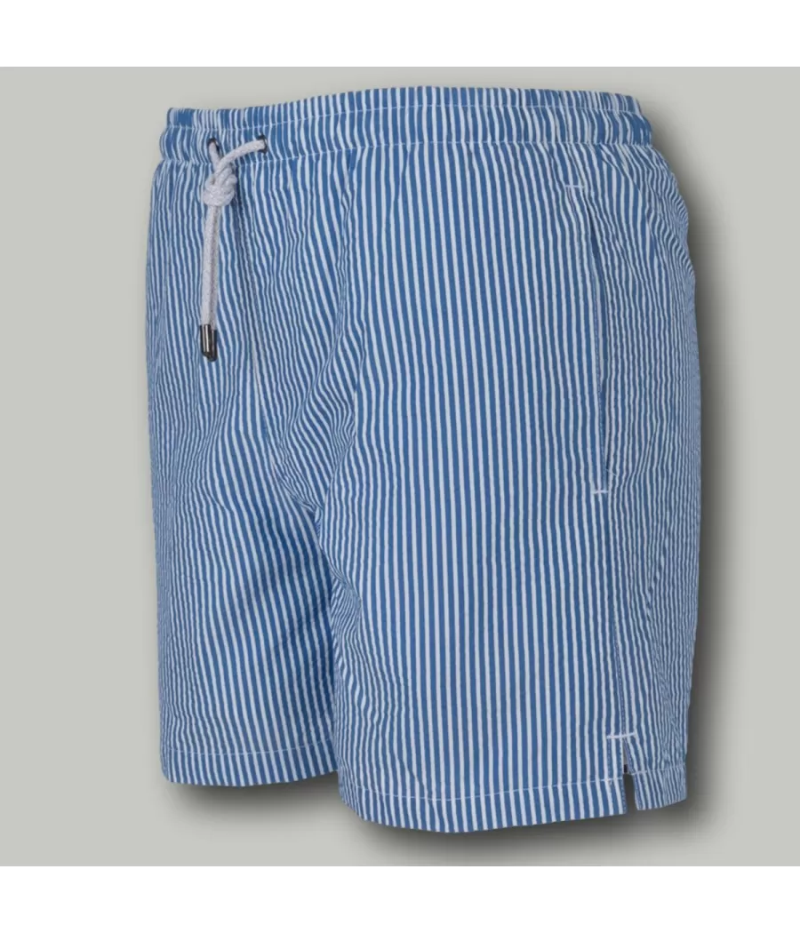 Blauw seersucker jongenszwempak - Boxers imprimés garçon | Kiwi Saint Tropez