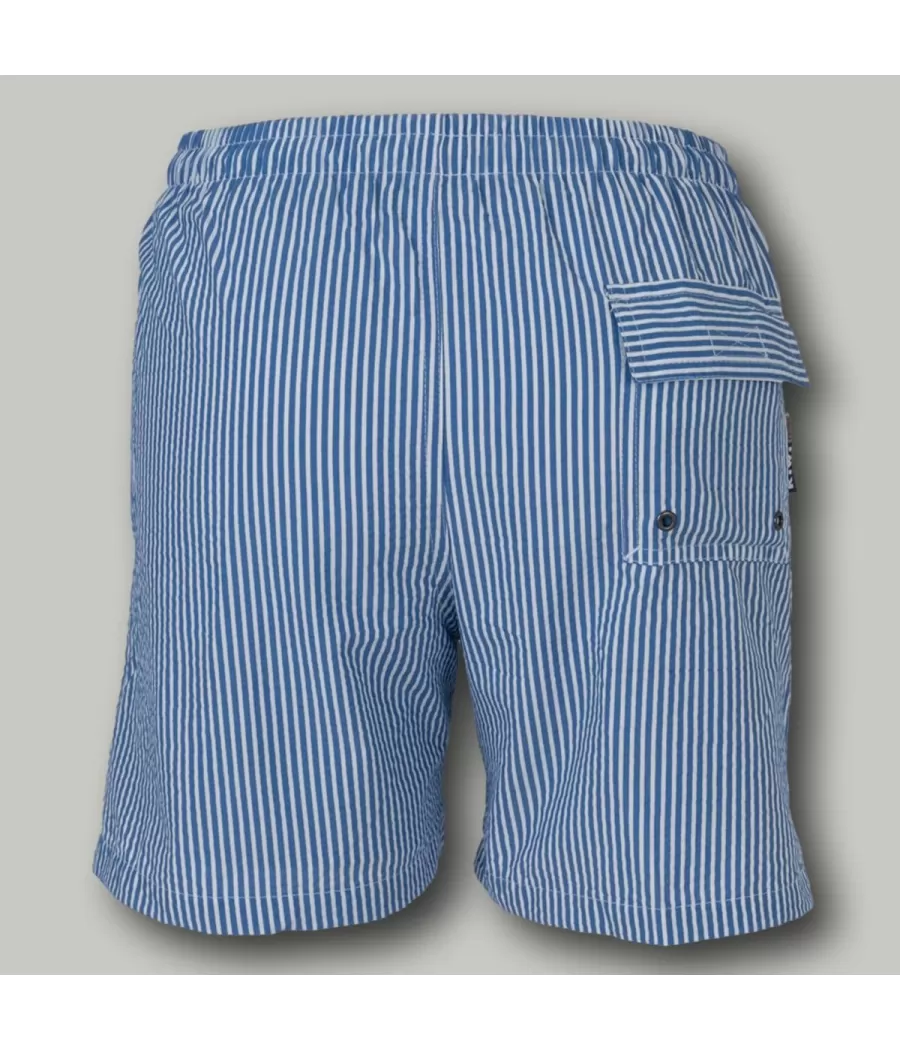 Blauw seersucker jongenszwempak - Boxers imprimés garçon | Kiwi Saint Tropez