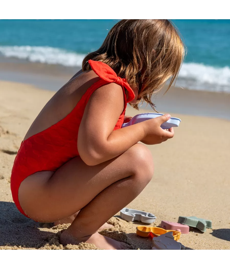 Maillot 1 pièce fille noeuds fish rouge