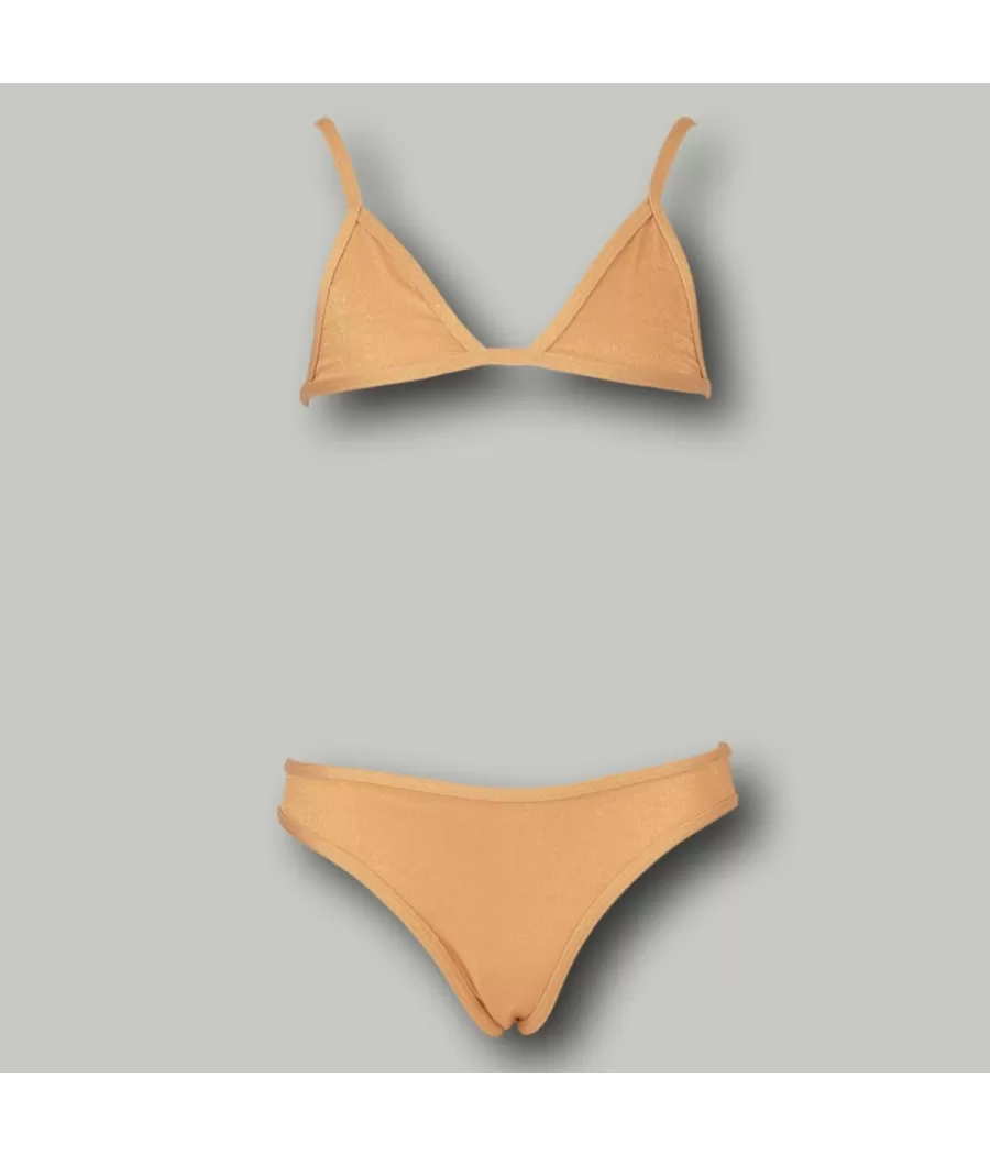 Maillot 2 pièces fille triangle luminoso doré | Kiwi Saint Tropez