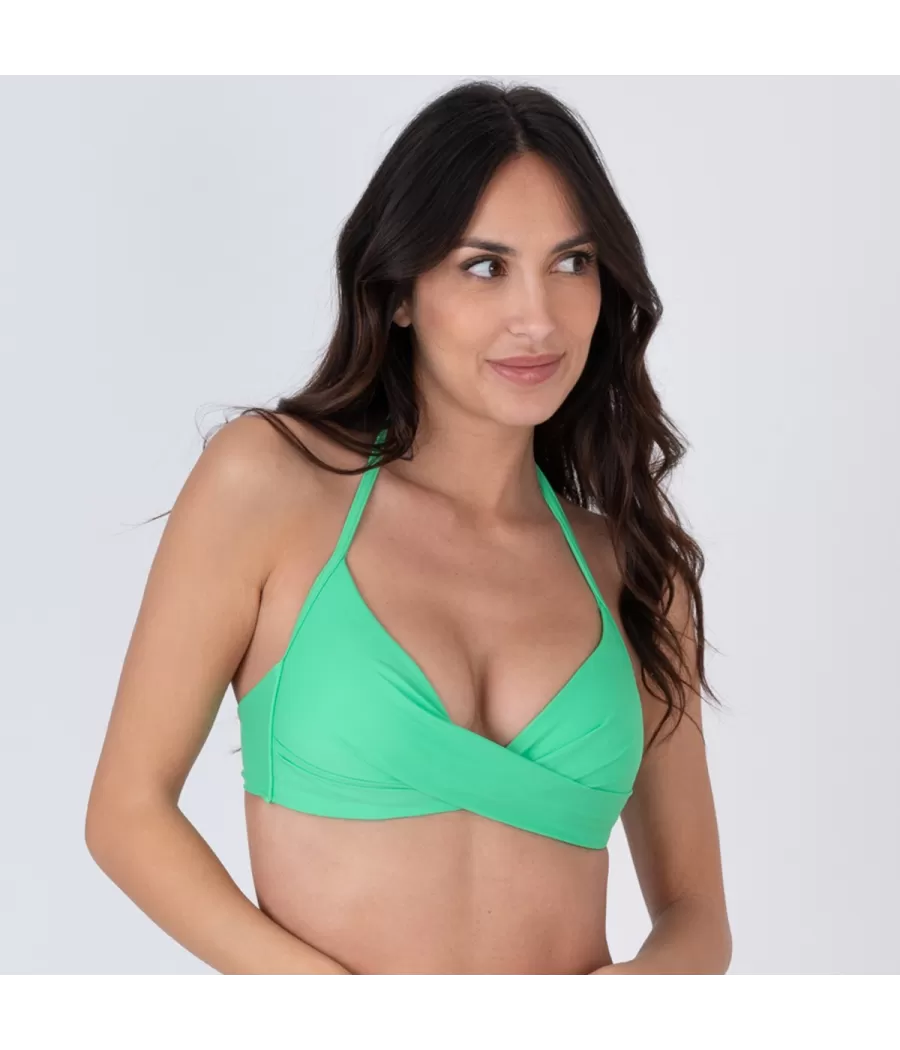 Haut de maillot femme triangle large croisé vitane vert (Exclu web 2024)