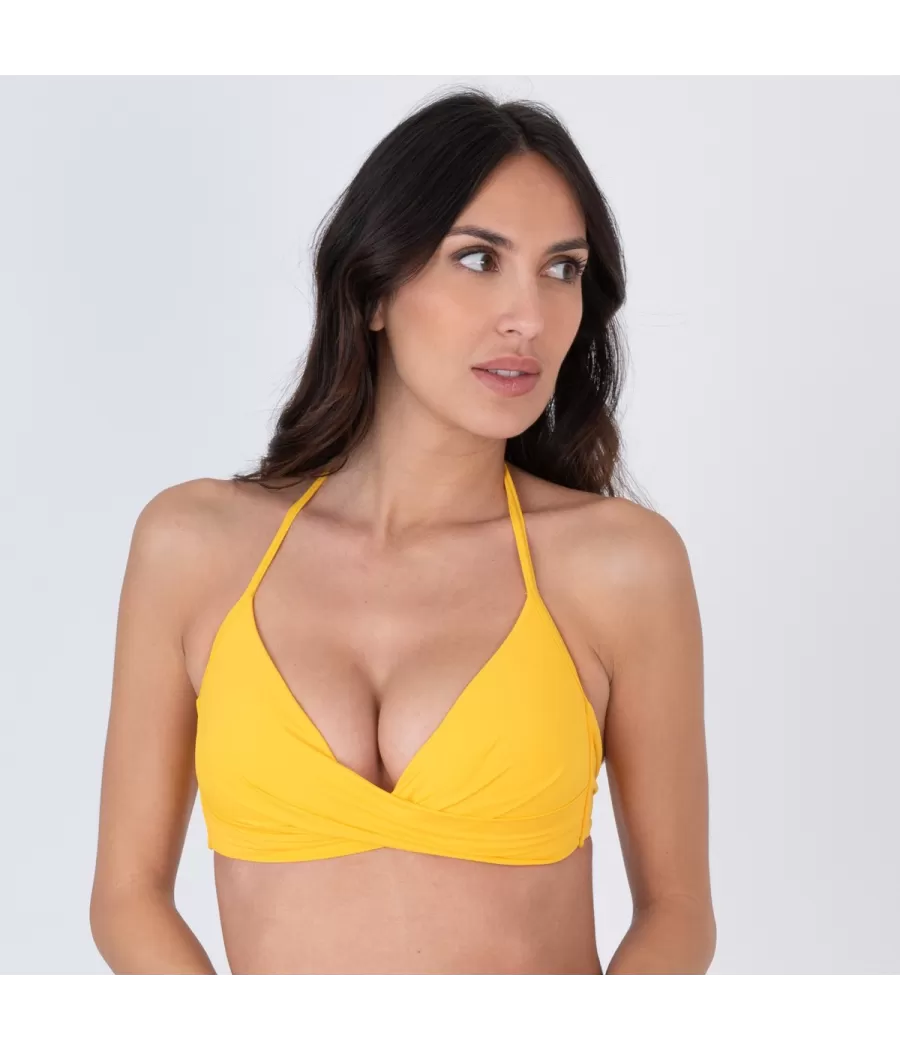 Haut de maillot femme triangle large croisé savane maïs (Exclu web 2024) | Kiwi Saint Tropez