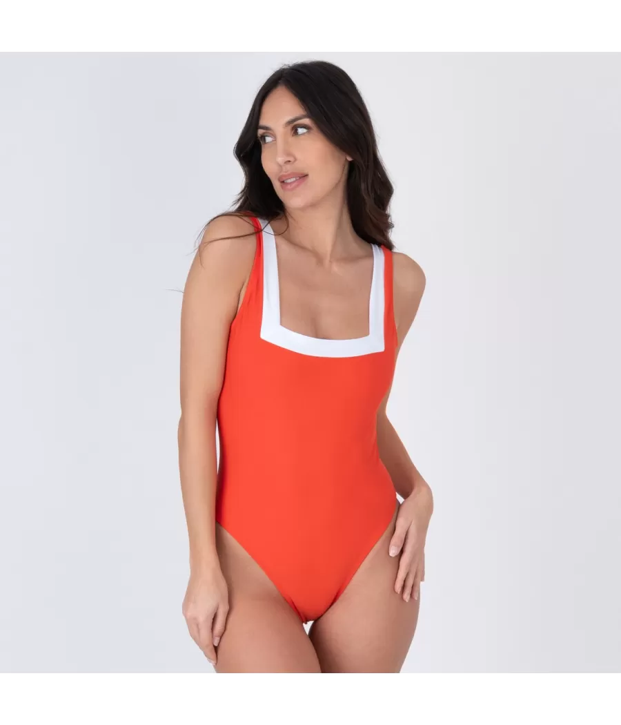 Maillot 1 pièce femme carre duo pomelo (Exclu web 2024)