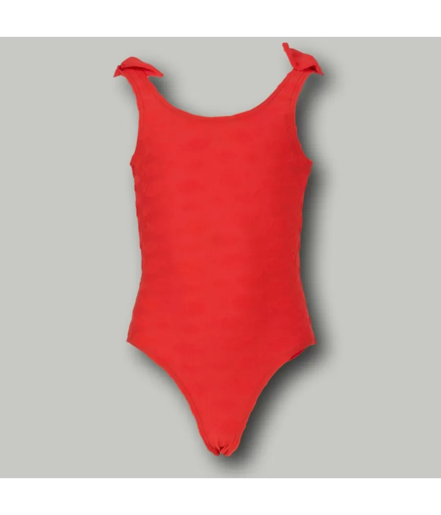 Maillot 1 pièce fille noeuds fish rouge | Kiwi Saint Tropez