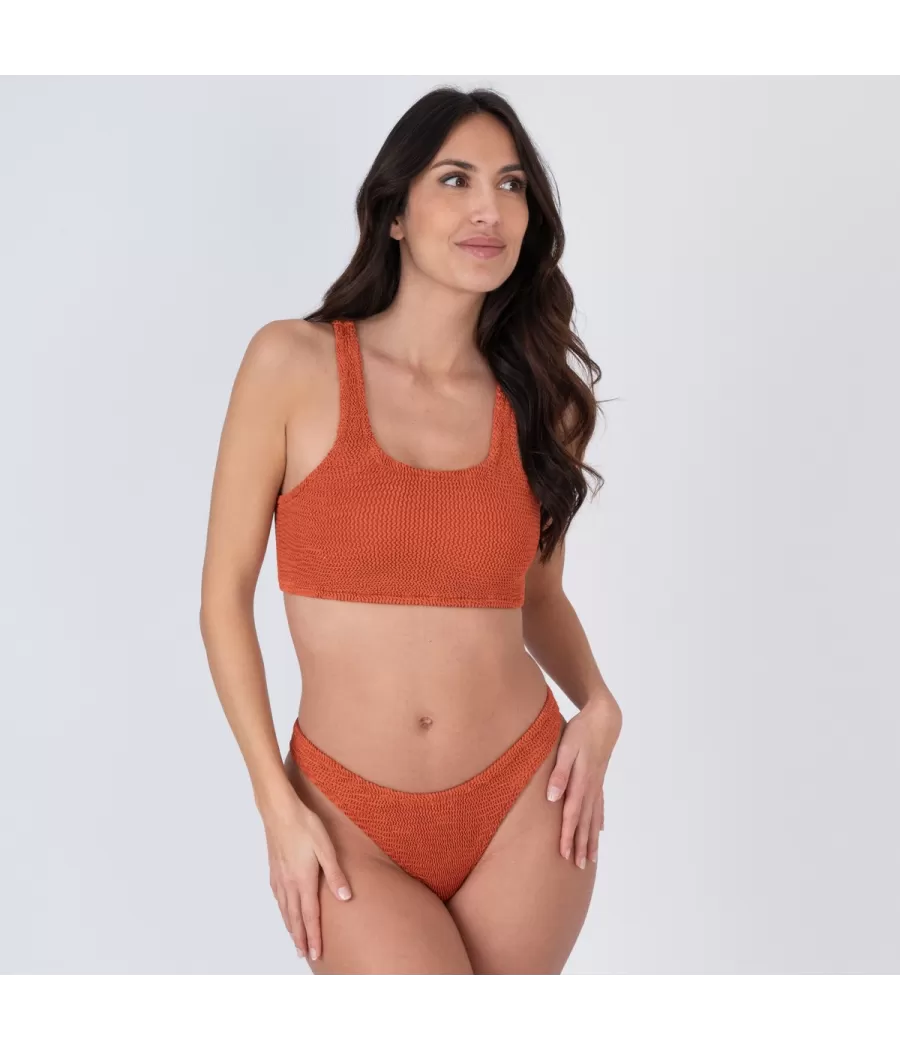 Culotte de maillot femme echancrée odelya one size Wavy terracotta | Kiwi Saint Tropez