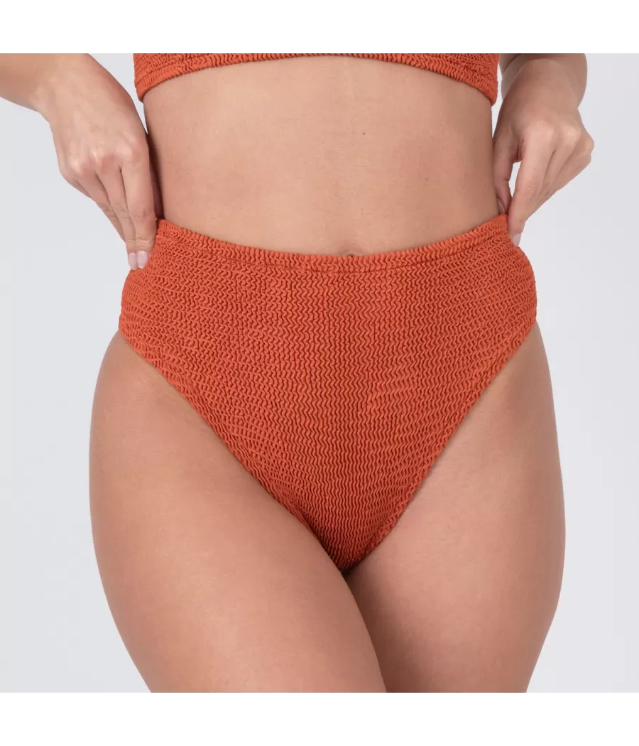 Culotte de maillot femme haute one size Wavy terracotta | Kiwi Saint Tropez