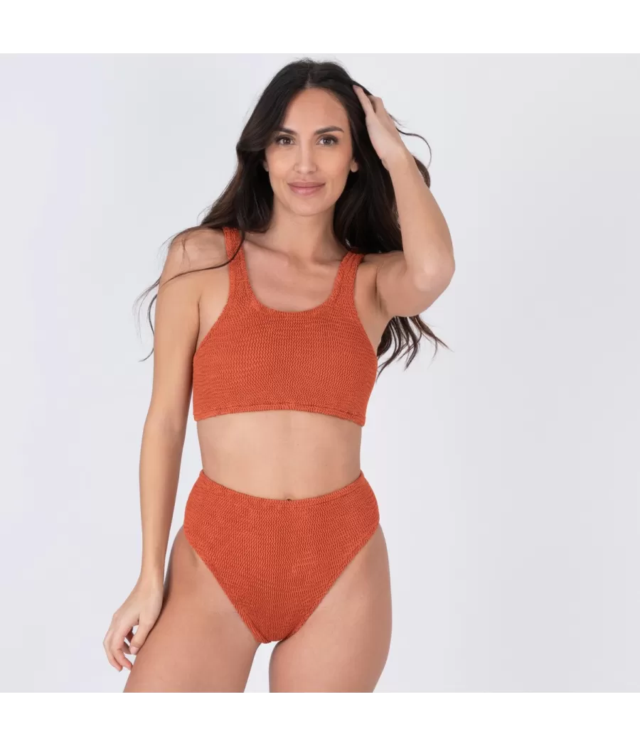 Culotte de maillot femme haute one size Wavy terracotta | Kiwi Saint Tropez