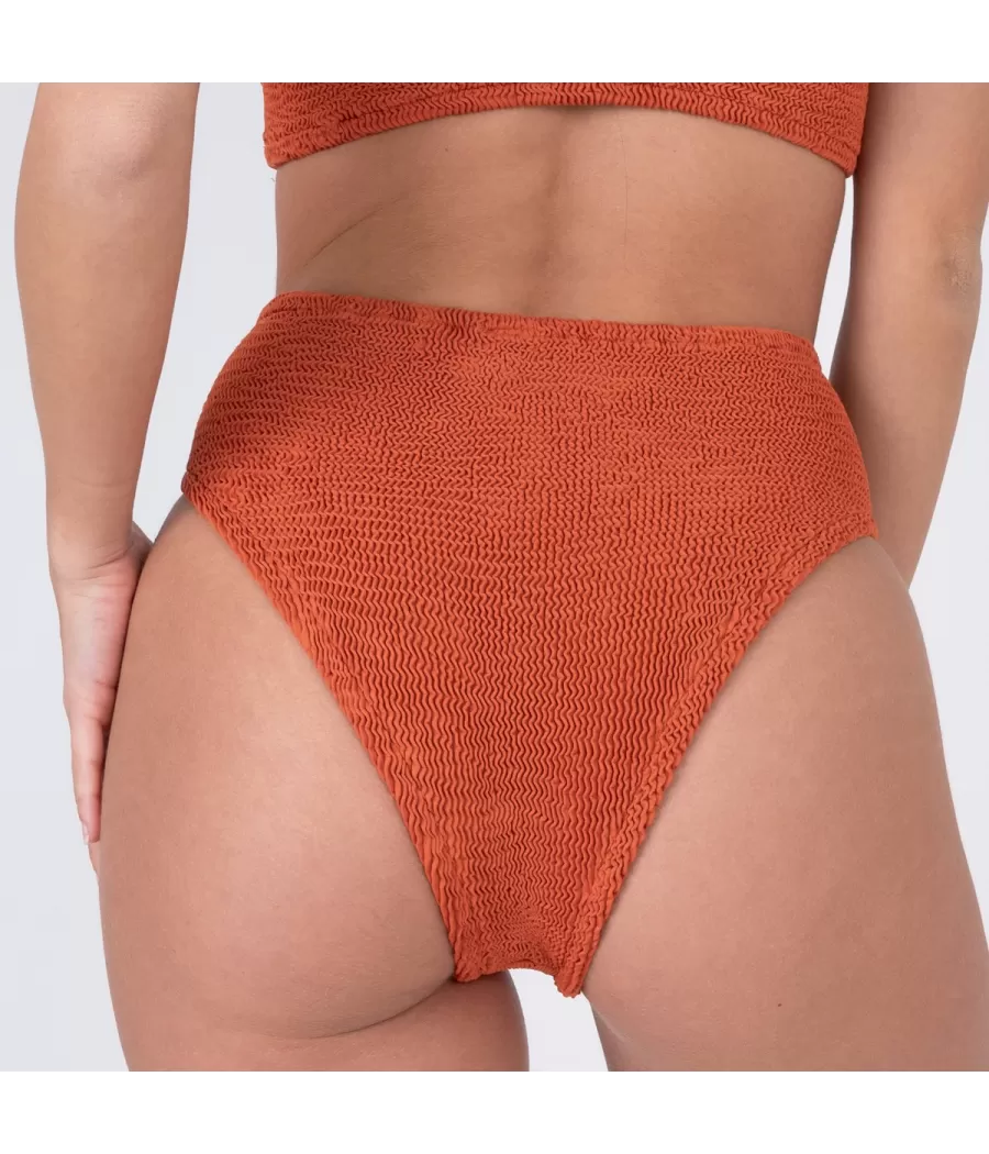 Culotte de maillot femme haute one size Wavy terracotta | Kiwi Saint Tropez