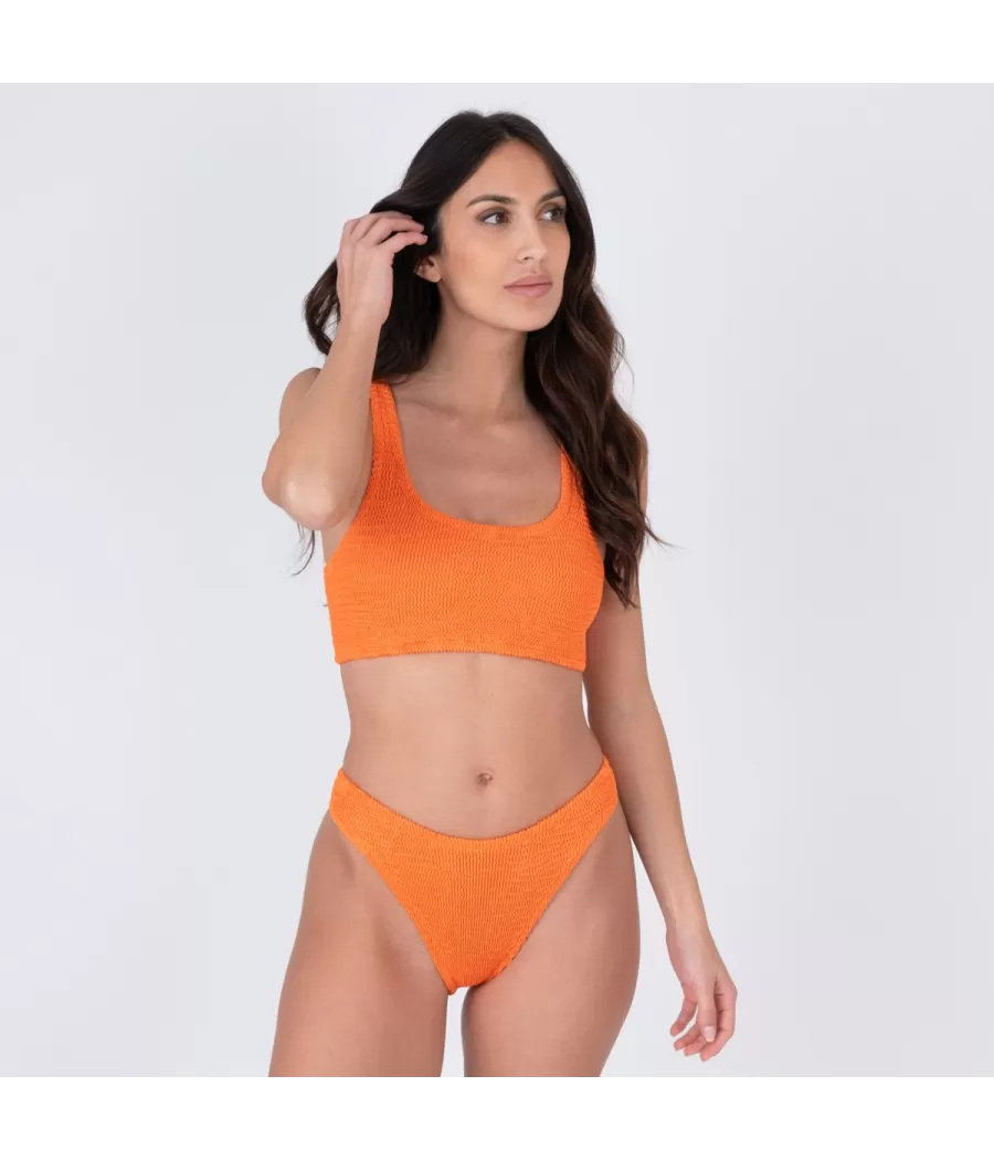 Culotte de maillot femme echancrée odelya one size Wavy orange | Kiwi Saint Tropez