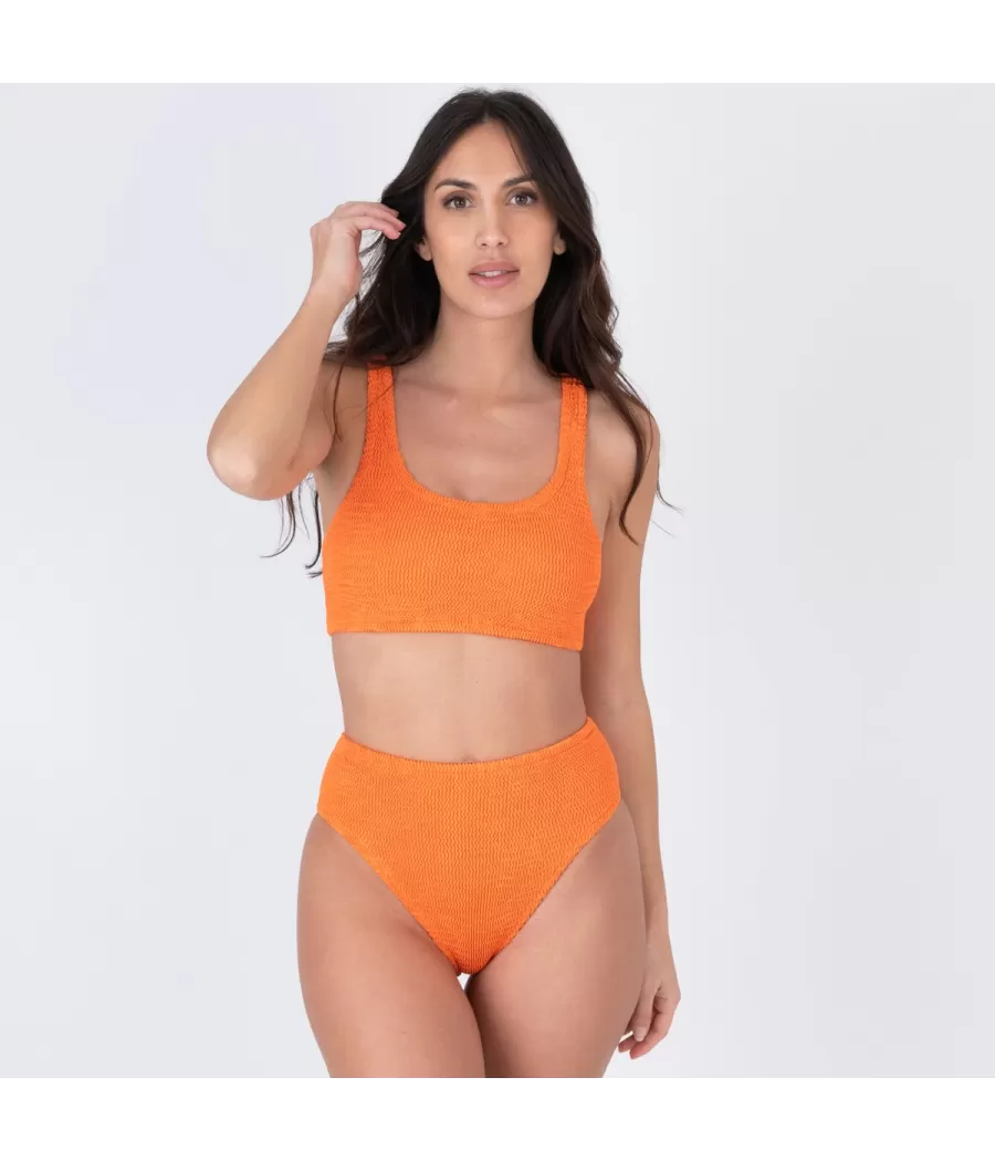 Culotte de maillot femme haute one size Wavy orange | Kiwi Saint Tropez