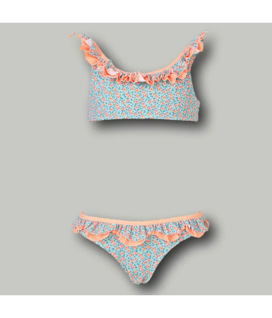 Maillot 2 pièces fille brassière volant meadow corail - Maillots 2 pièces fille | Kiwi Saint Tropez