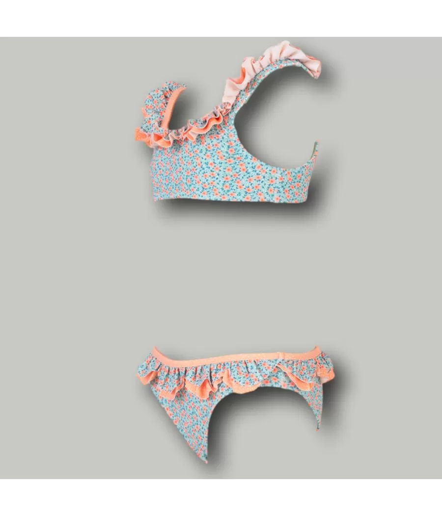 Maillot 2 pièces fille brassière volant meadow corail | Kiwi Saint Tropez