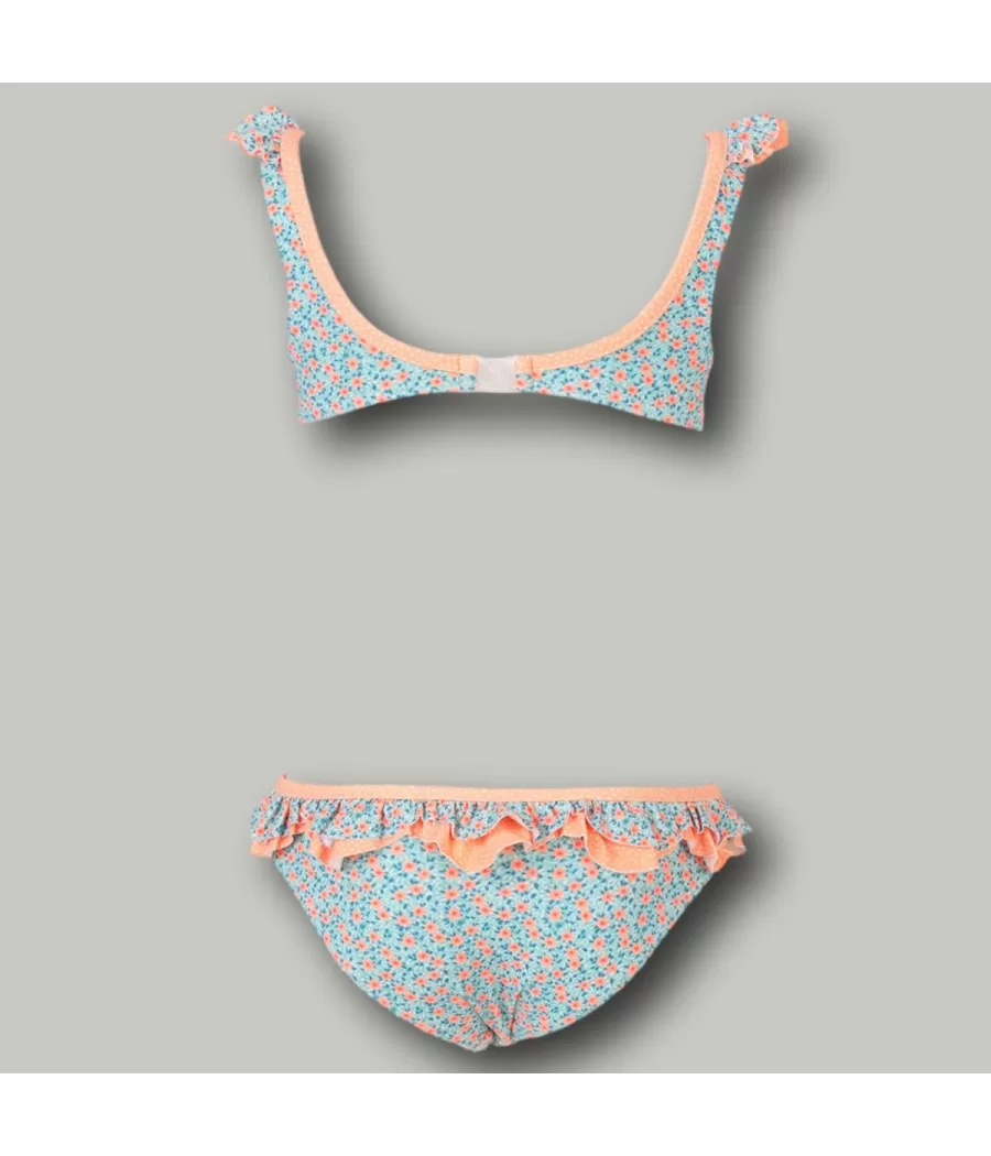 Maillot 2 pièces fille brassière volant meadow corail | Kiwi Saint Tropez