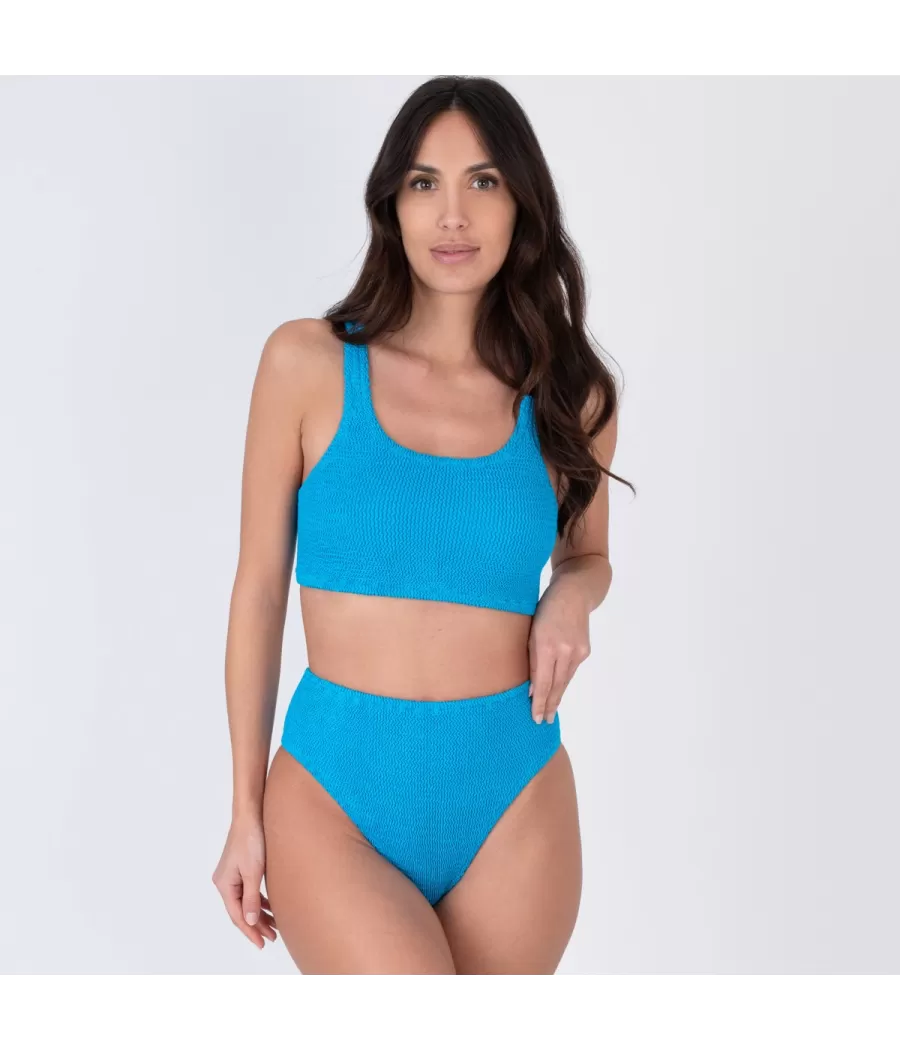 Culotte de maillot femme haute one size Wavy bleu | Kiwi Saint Tropez