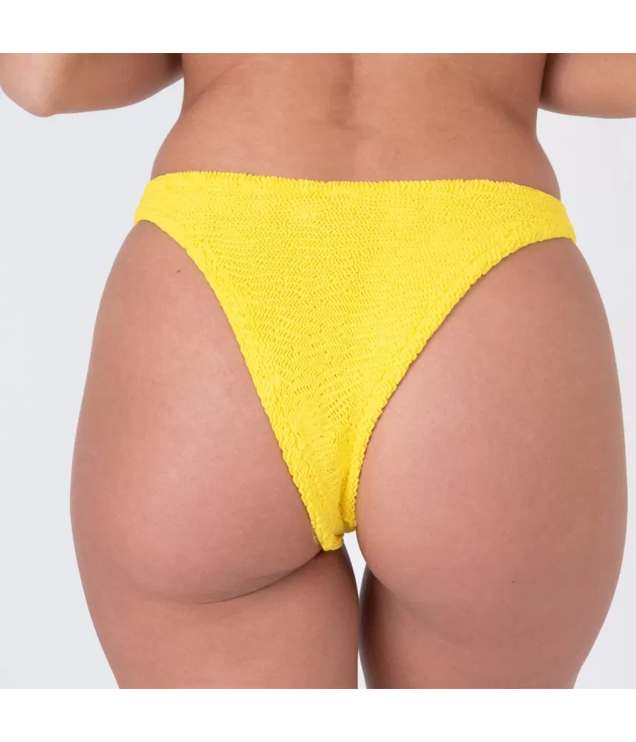 Culotte de maillot femme echancrée odelya one size Wavy jaune | Kiwi Saint Tropez