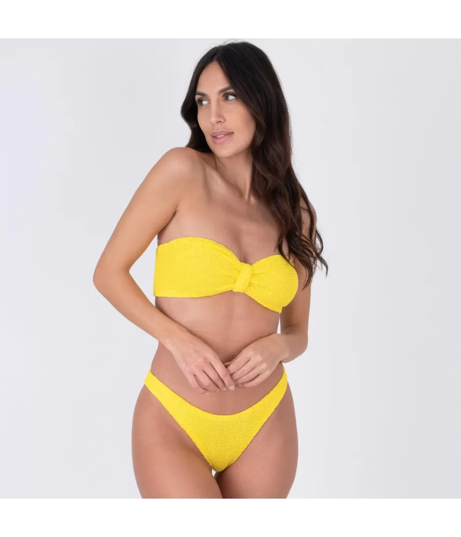 Culotte de maillot femme echancrée odelya one size Wavy jaune | Kiwi Saint Tropez