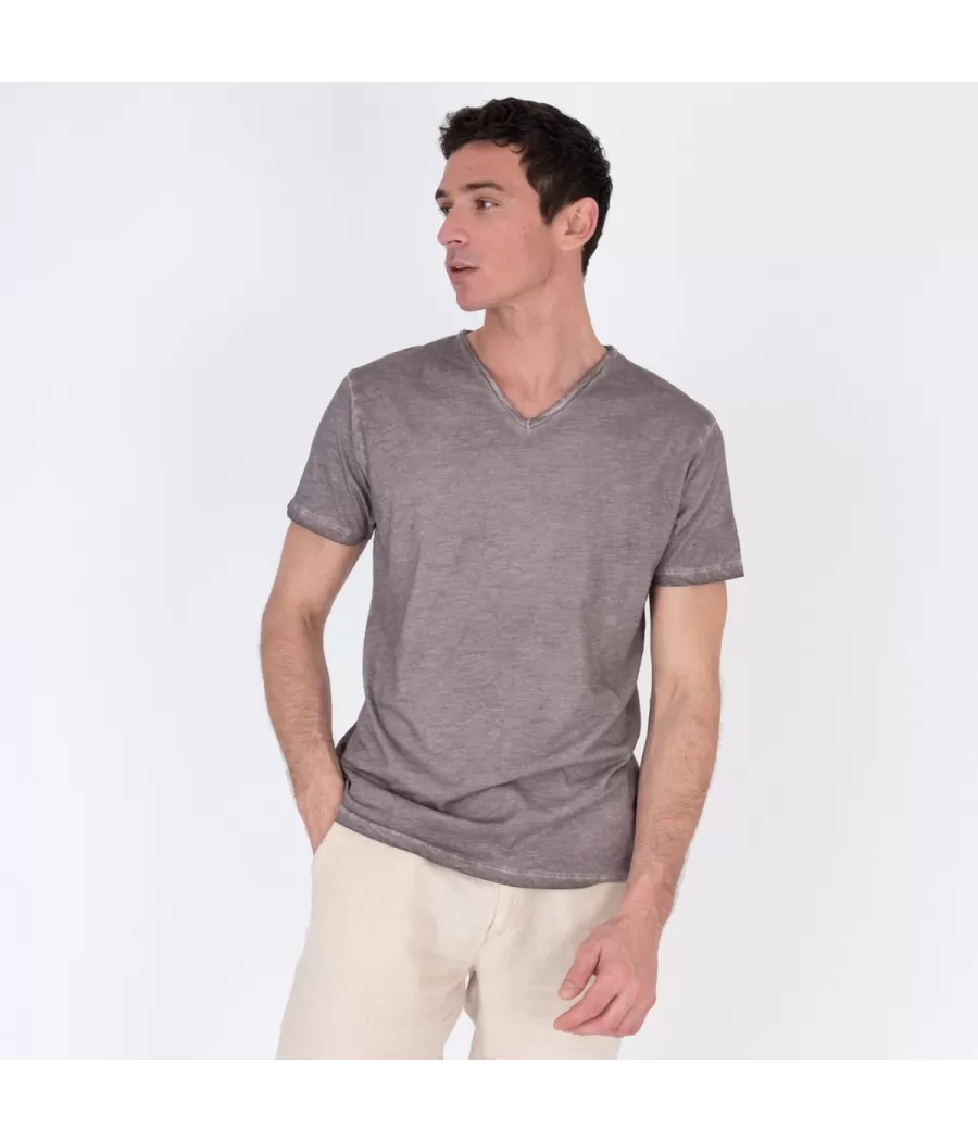 T-shirt homme col V tikiti gris | Kiwi Saint Tropez