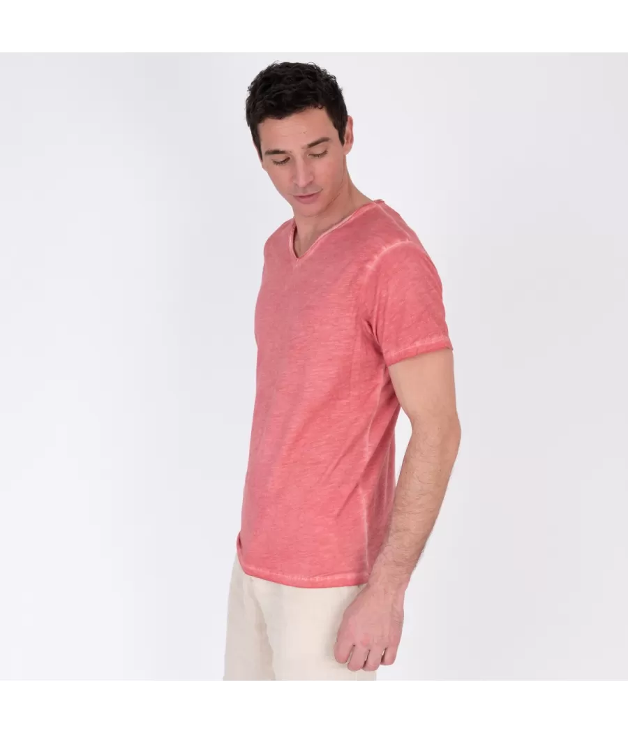 T-shirt homme col V tikiti corail | Kiwi Saint Tropez