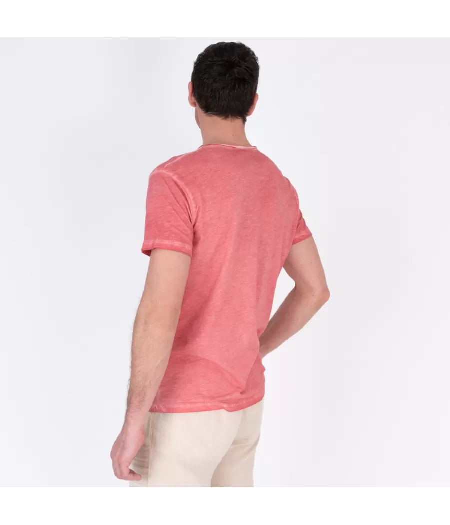 T-shirt homme col V tikiti corail | Kiwi Saint Tropez