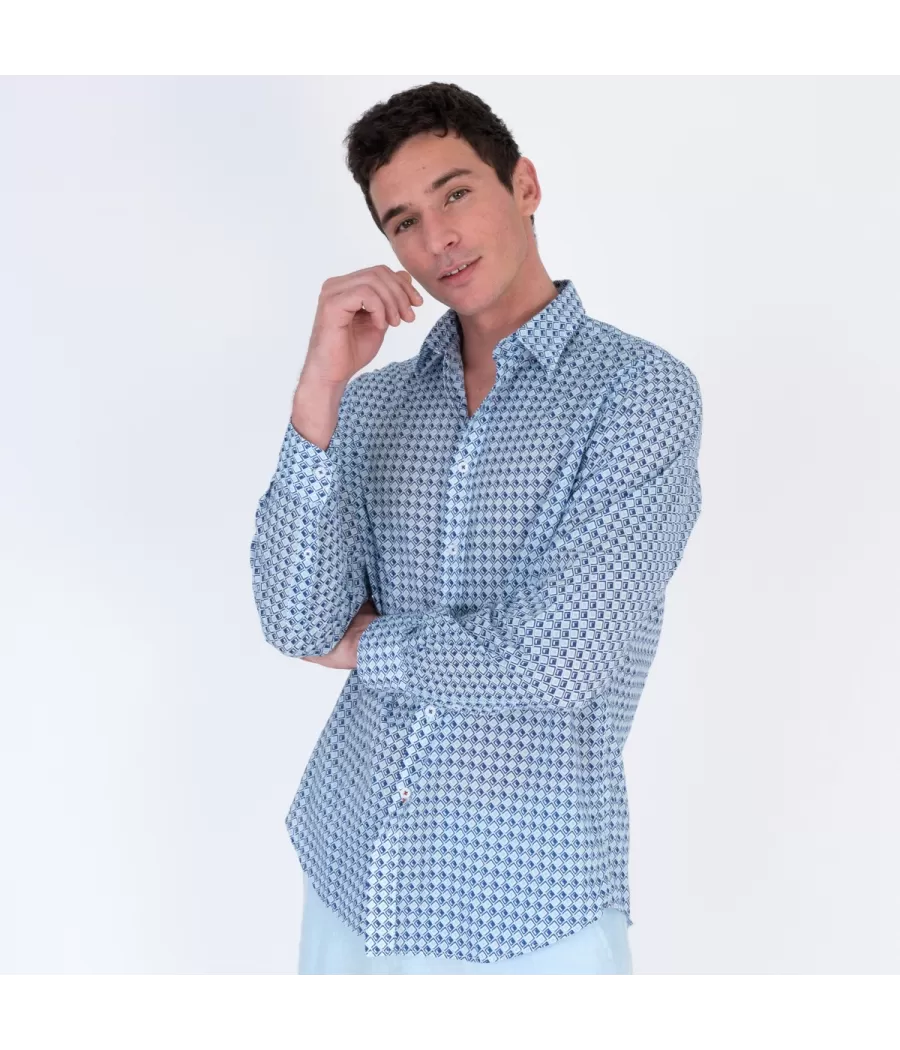 Chemise homme losange bleu | Kiwi Saint Tropez