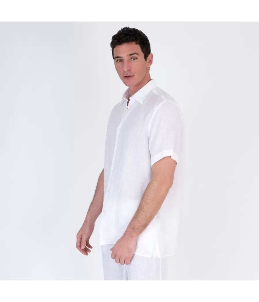 Chemise homme lin manches courtes laos blanc | Kiwi Saint Tropez