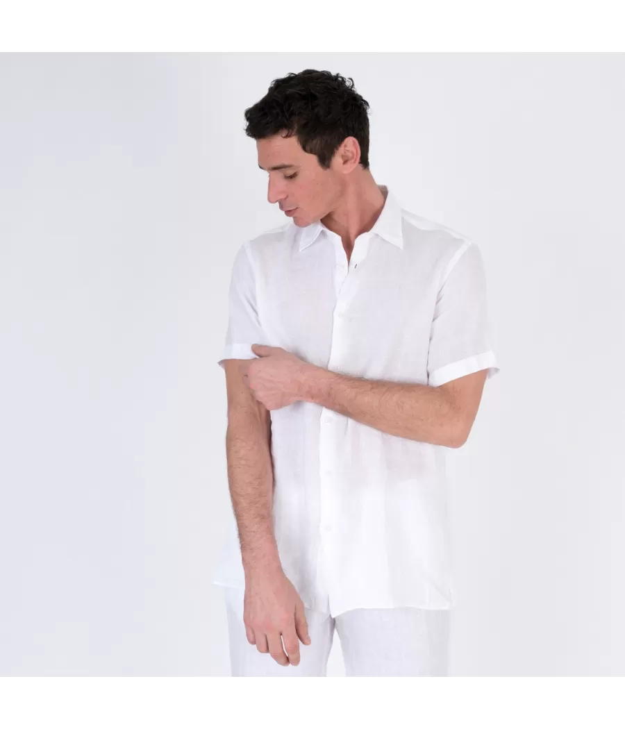 Chemise homme lin manches courtes laos blanc - Shirts men  | Kiwi Saint Tropez