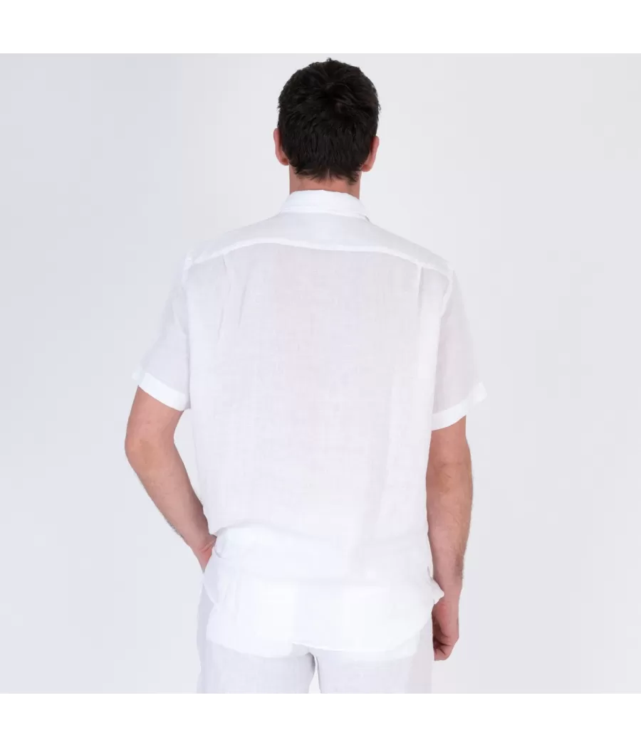 Chemise homme lin manches courtes laos blanc | Kiwi Saint Tropez