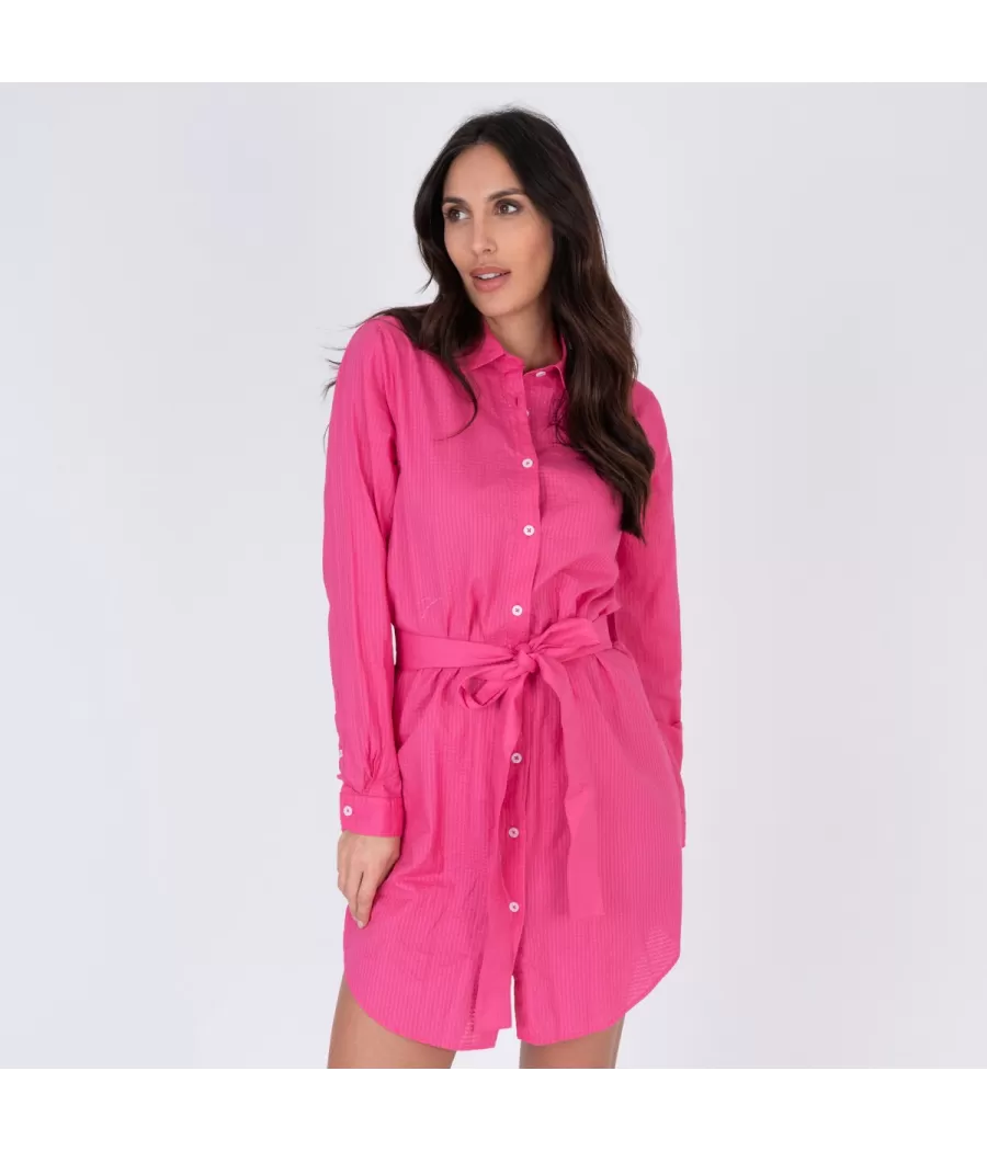 Liquette femme vichy rose fluo - Long shirts women | Kiwi Saint Tropez