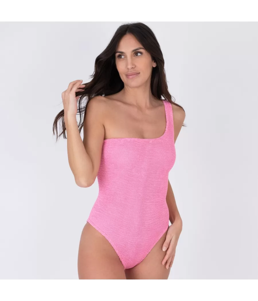 Dameszwempak in asymmetrisch eendelig model one size Golvend roze - Maillots 1 piece unis | Kiwi Saint Tropez