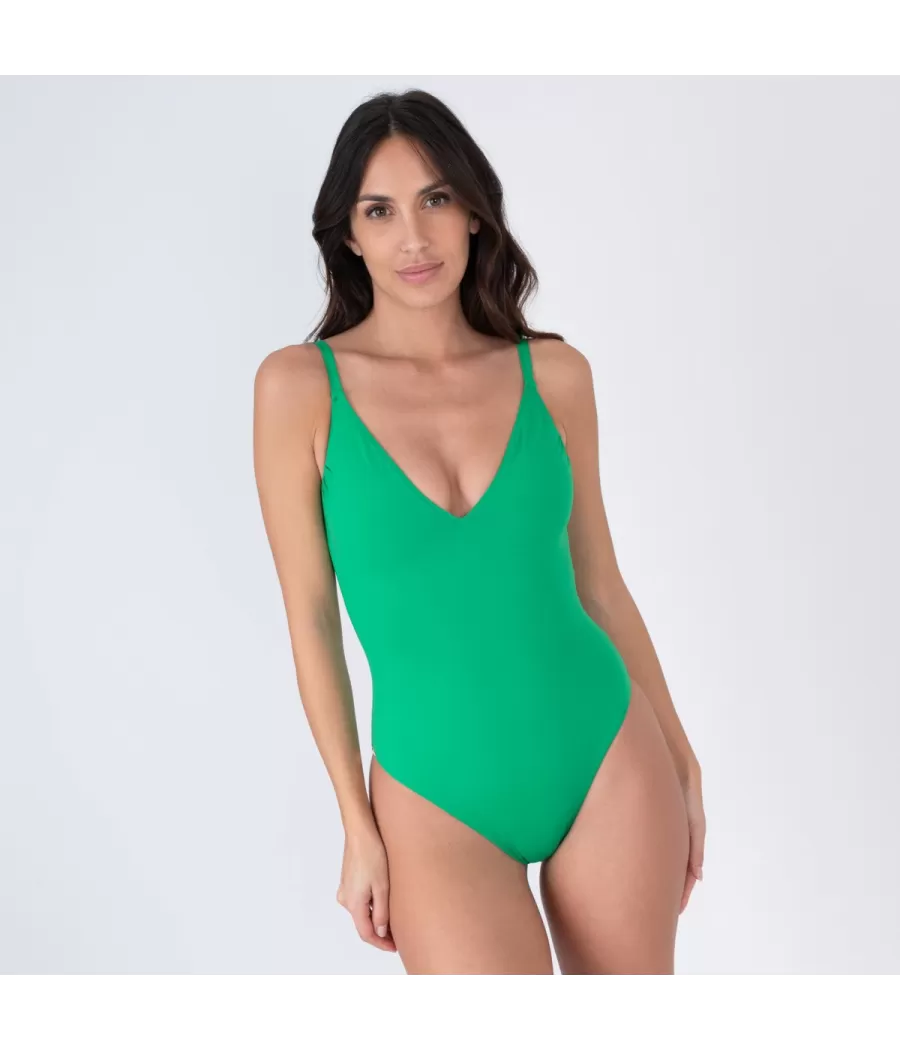 Maillot 1 pièce femme triangle large savane menthe | Kiwi Saint Tropez