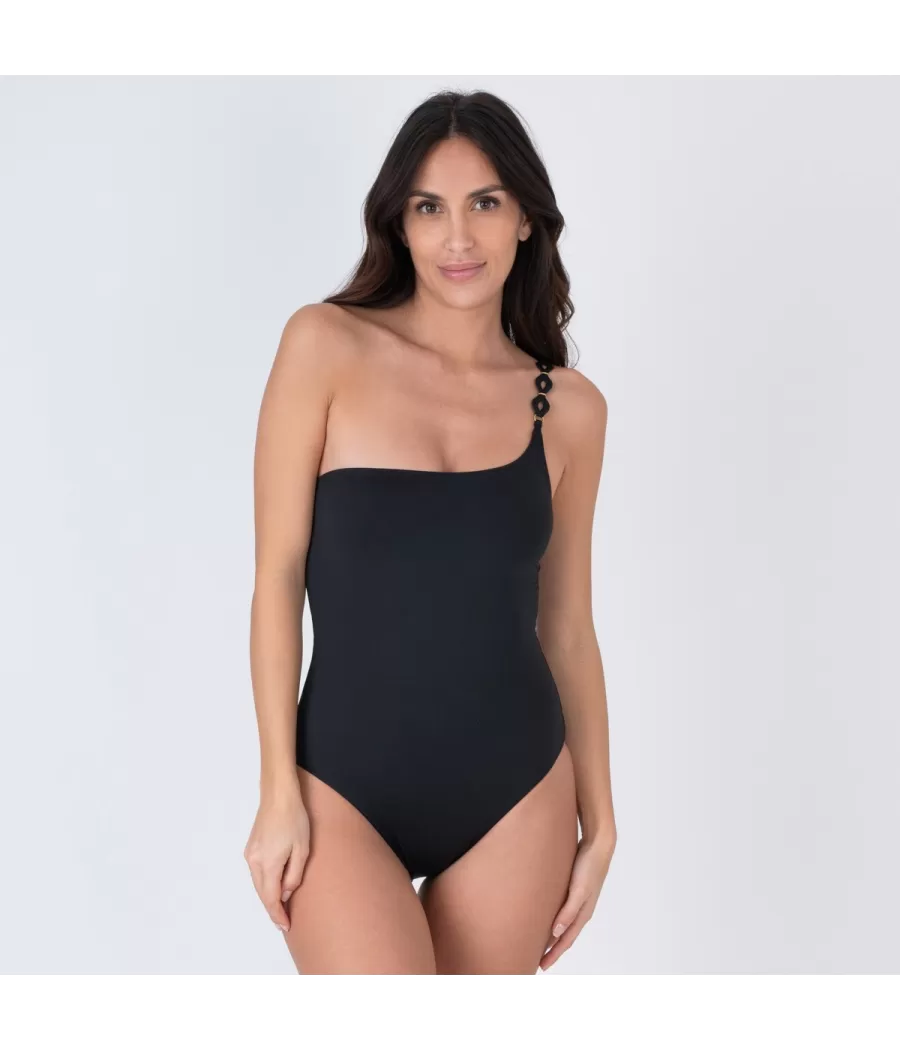 Maillot 1 pièce femme mono-bretelle savane noir - One piece swiwear united | Kiwi Saint Tropez