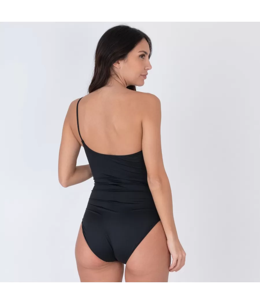 Maillot 1 pièce femme mono-bretelle savane noir | Kiwi Saint Tropez