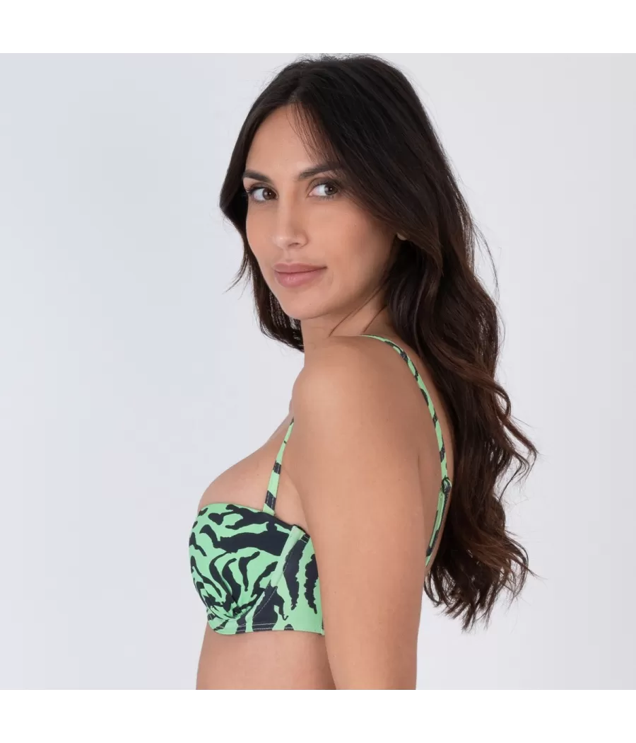 Bikinitop voor dames met groene zebraschelpen - Maillots séparables imprimés | Kiwi Saint Tropez