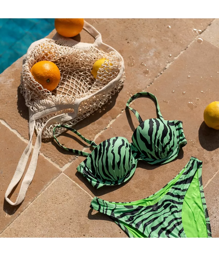 Bikinitop voor dames met groene zebraschelpen