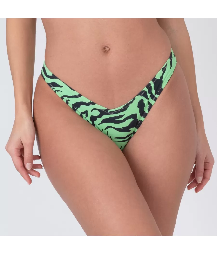 Culotte de maillot femme échancrée zebra vert