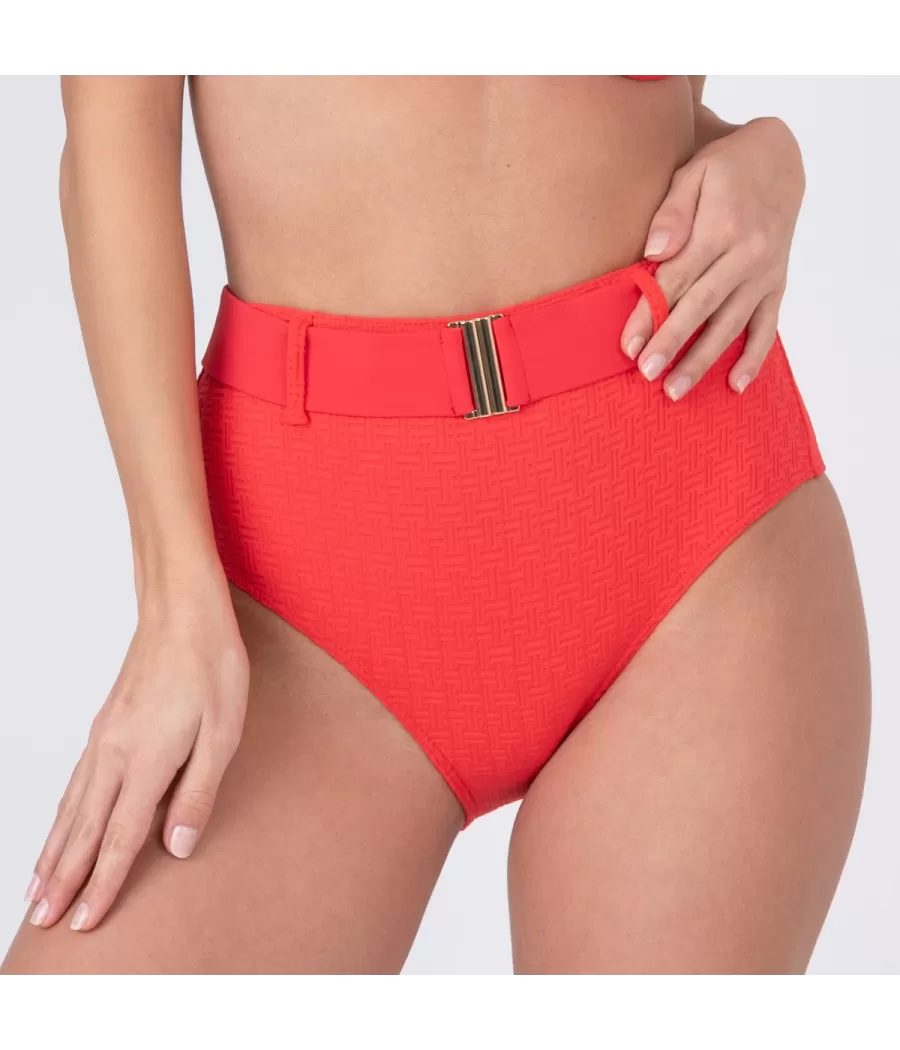 Culotte de maillot femme haute ceinture somptueux rouge