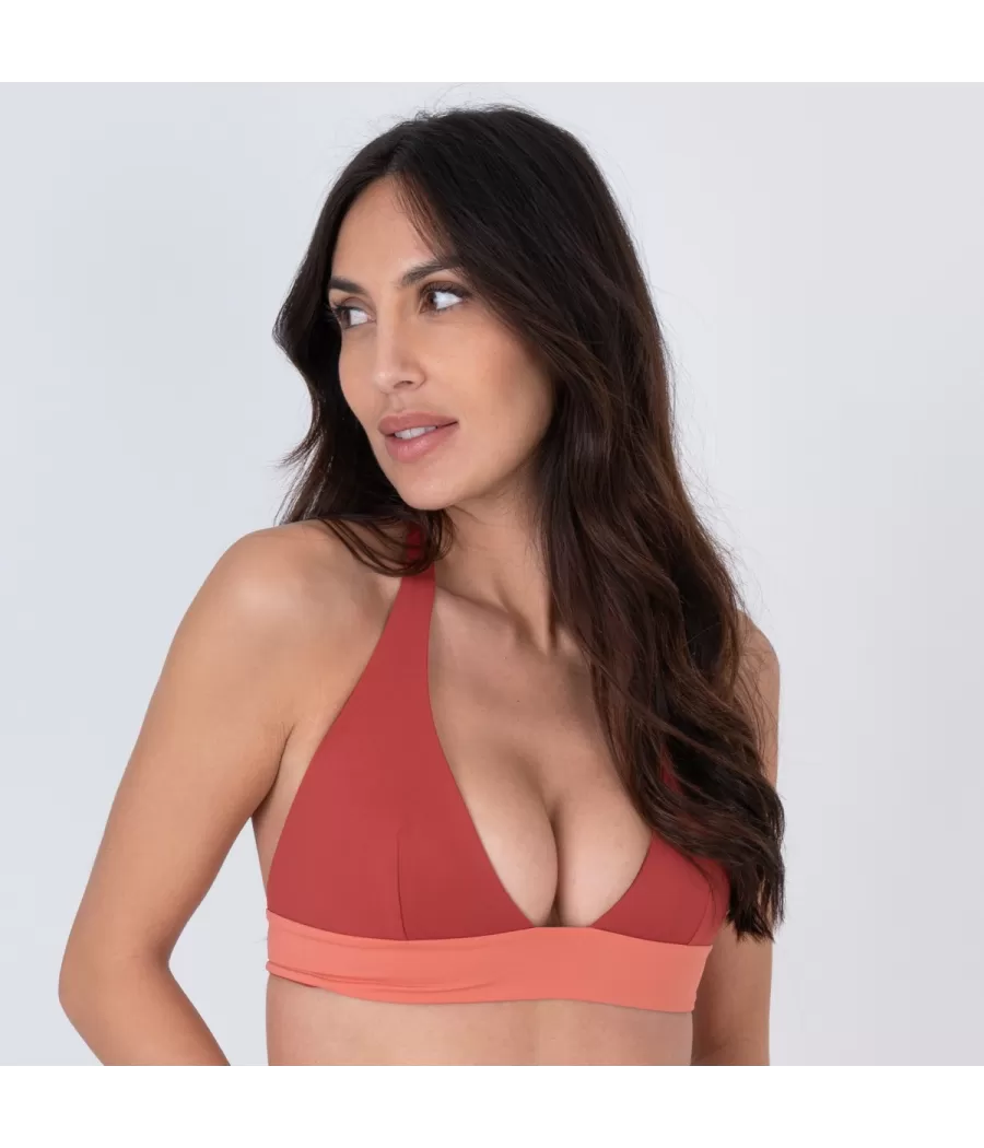 Haut de maillot femme triangle bicolore terre | Kiwi Saint Tropez