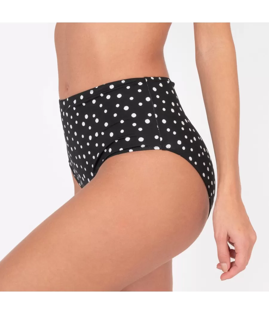 Culotte de maillot femme haute peas noir - Maillots séparables imprimés | Kiwi Saint Tropez