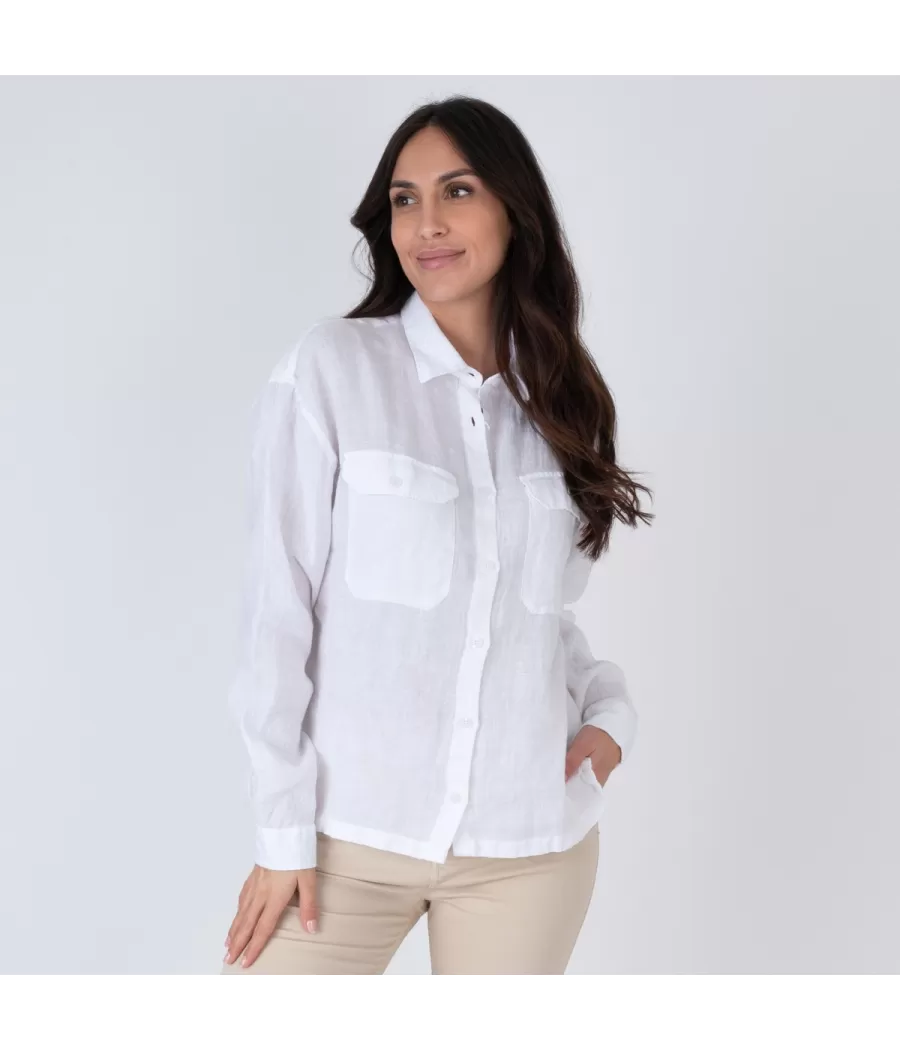 Chemise en lin femme oversize Laos blanc - Shirts women  | Kiwi Saint Tropez