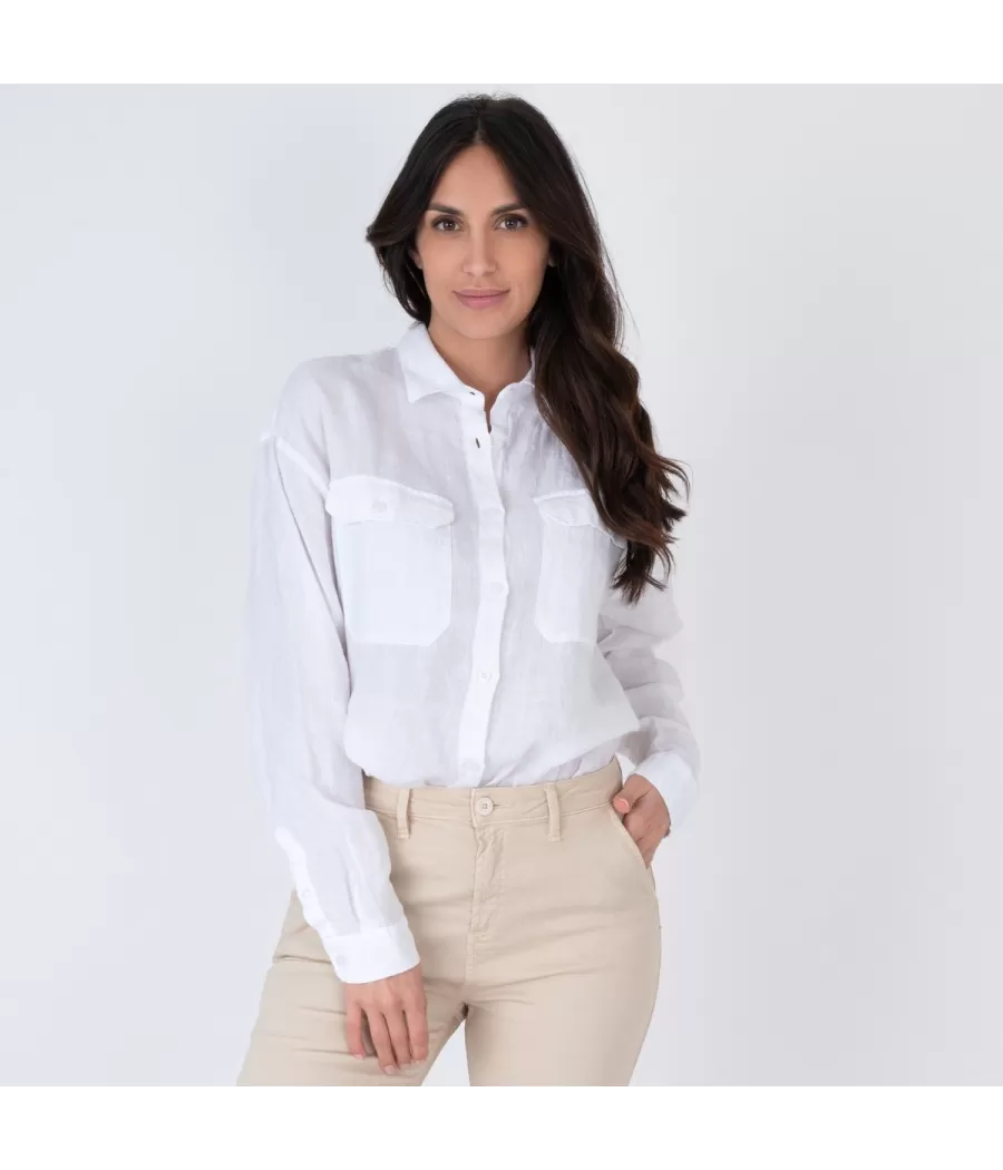 Chemise en lin femme oversize Laos blanc | Kiwi Saint Tropez