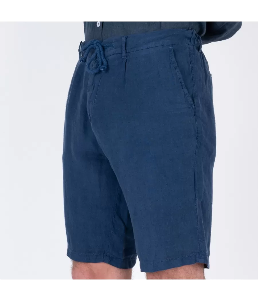 Heren bermuda in marineblauw linnen - Bermudas homme | Kiwi Saint Tropez