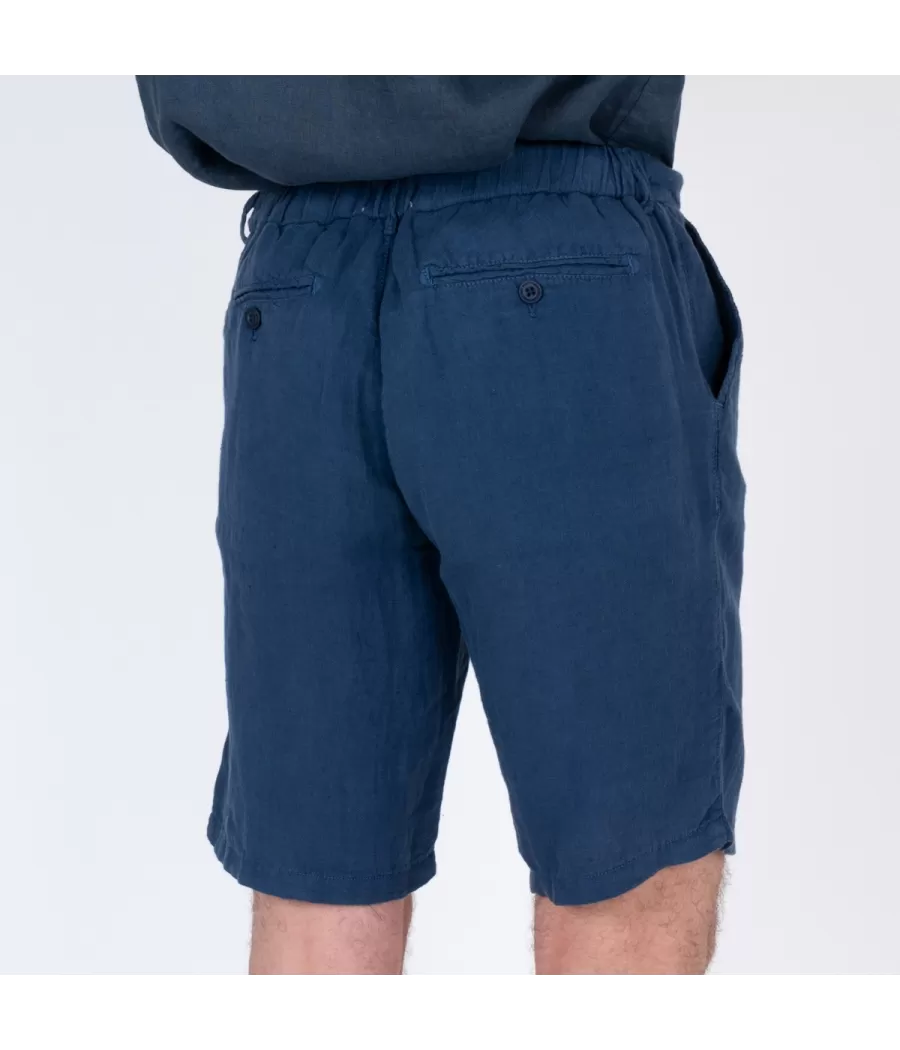 Heren bermuda in marineblauw linnen - Bermudas homme | Kiwi Saint Tropez