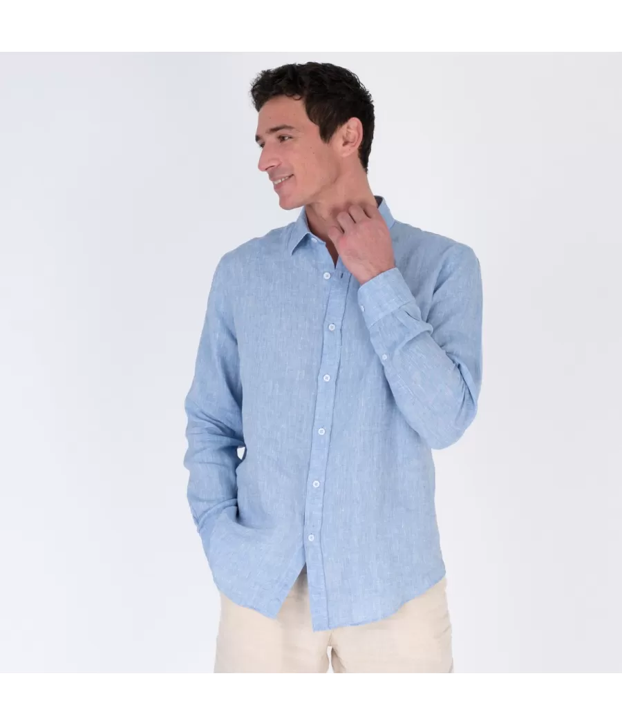 Chemise homme en lin laos slim bleu